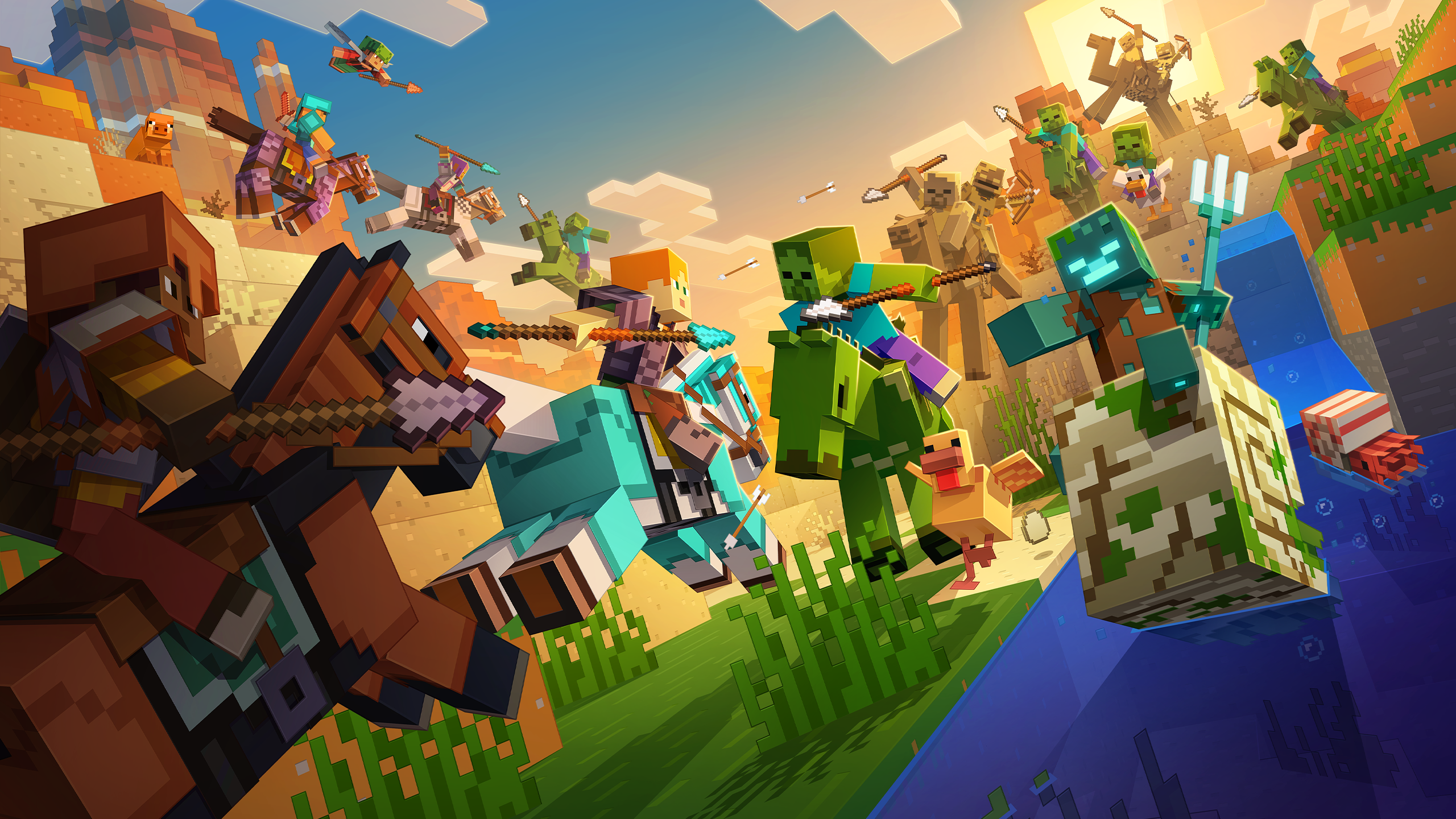 Minecraft riders crossing a landscape